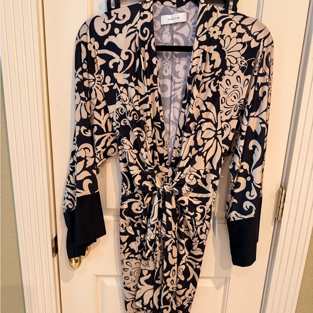 Nightcap Black & Cream Floral Wrap Robe
